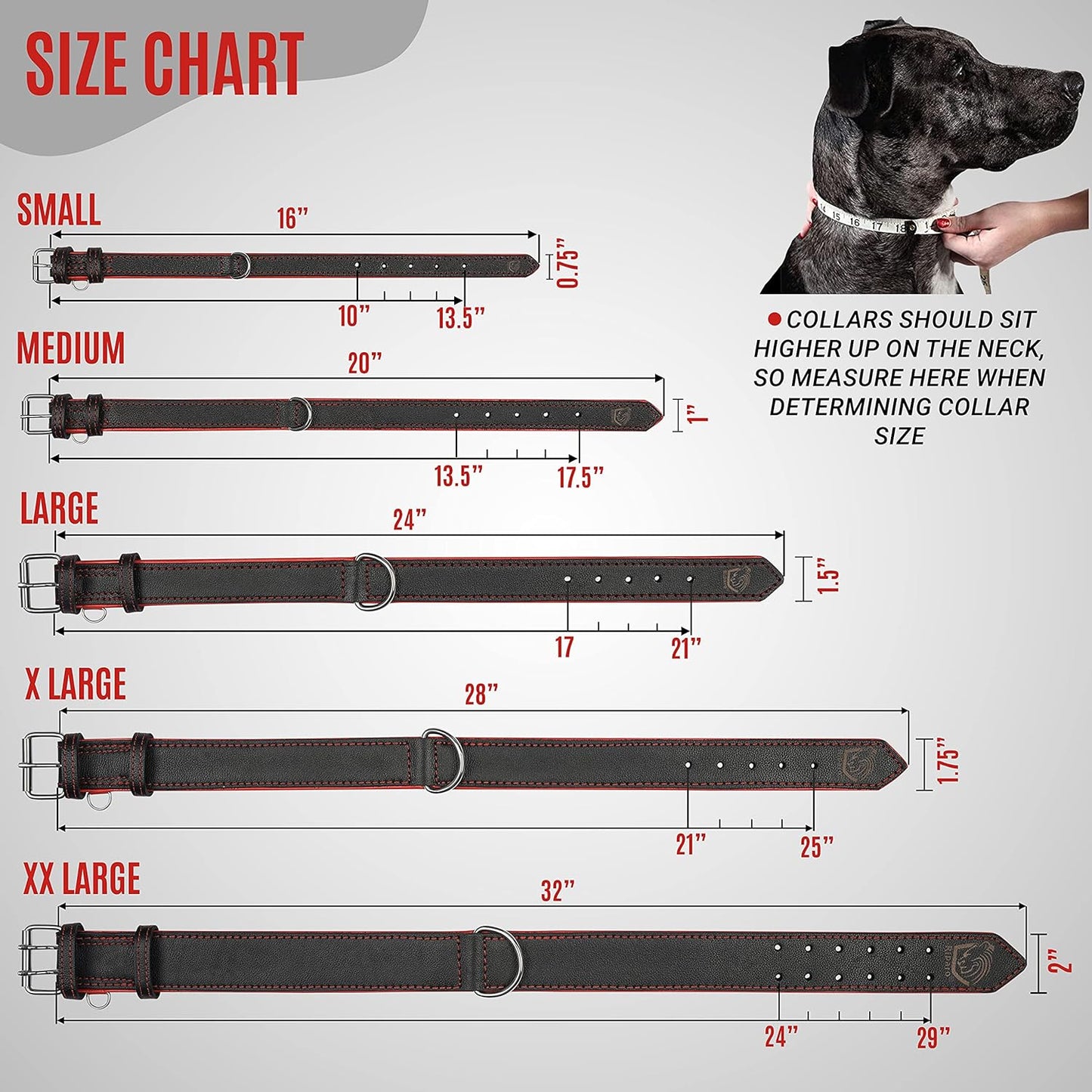 Riparo Dog Collars for Medium Dogs, Genuine Leather Dog Collar, Medium Dog Collar (M: 1" Wide for 13.5ā-17.5ā Neck, Black/Red Thread)