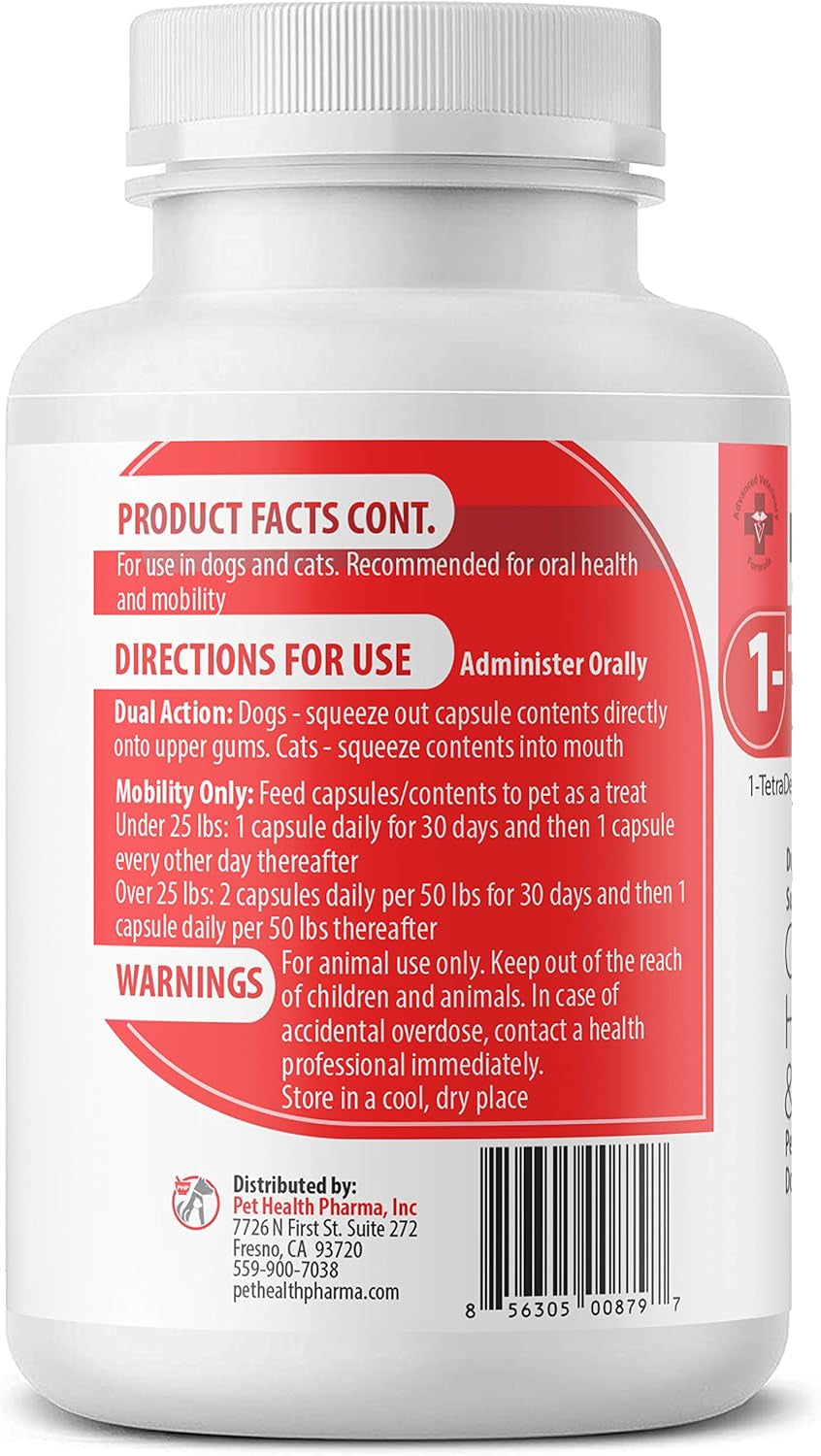 1TDC Dual Action Natural Support – Twist off 120 Count Soft Gels for Dogs & Cats (4- in - 1 Wellness Solution) Supports Oral Health, Hip & Joint Health, Muscle & Stamina Recovery, Skin & Coat Health
