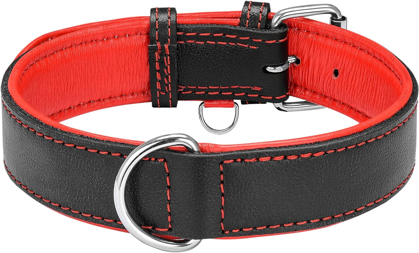 Riparo Dog Collars for Medium Dogs, Genuine Leather Dog Collar, Medium Dog Collar (M: 1" Wide for 13.5ā-17.5ā Neck, Black/Red Thread)
