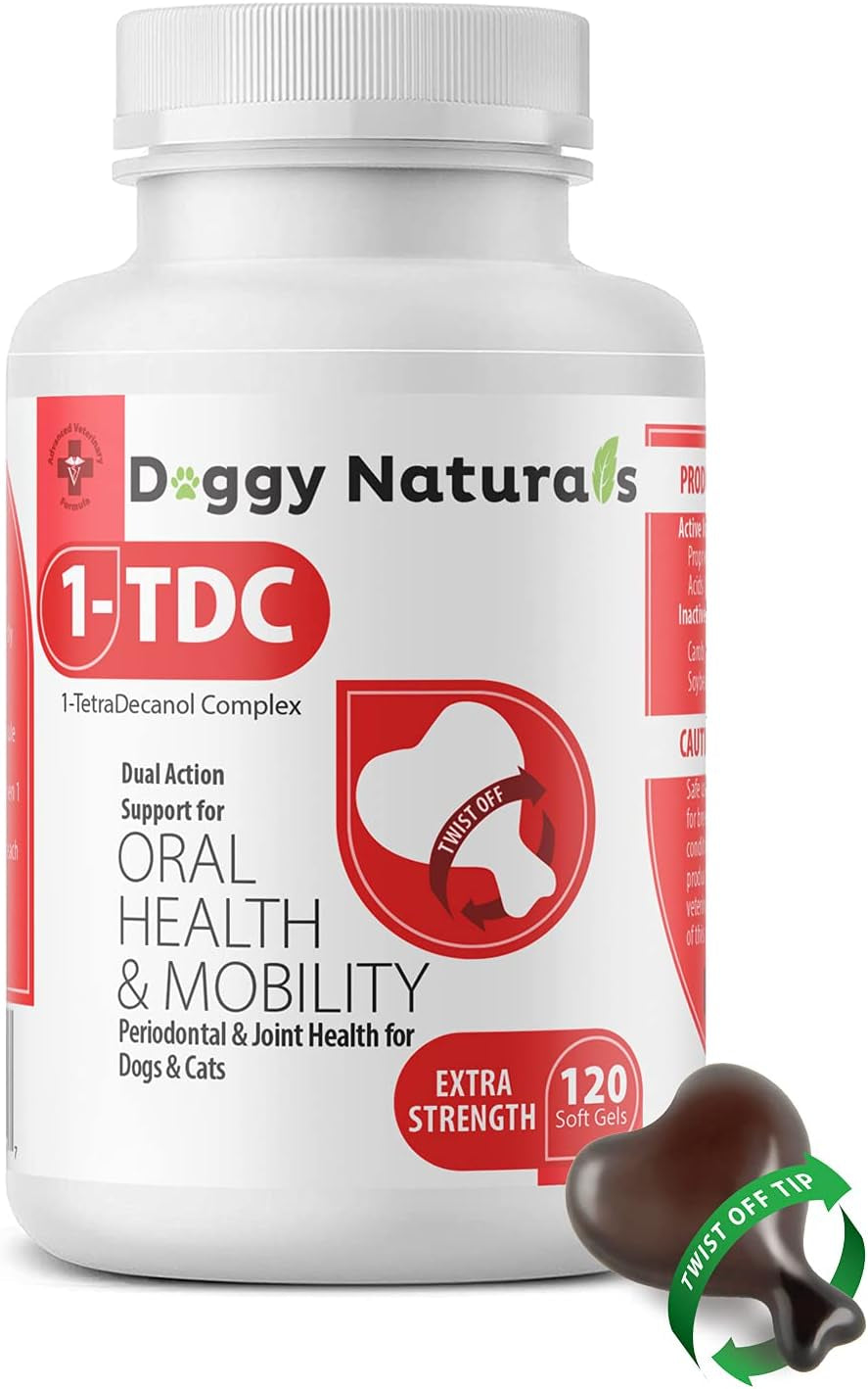 1TDC Dual Action Natural Support – Twist off 120 Count Soft Gels for Dogs & Cats (4- in - 1 Wellness Solution) Supports Oral Health, Hip & Joint Health, Muscle & Stamina Recovery, Skin & Coat Health