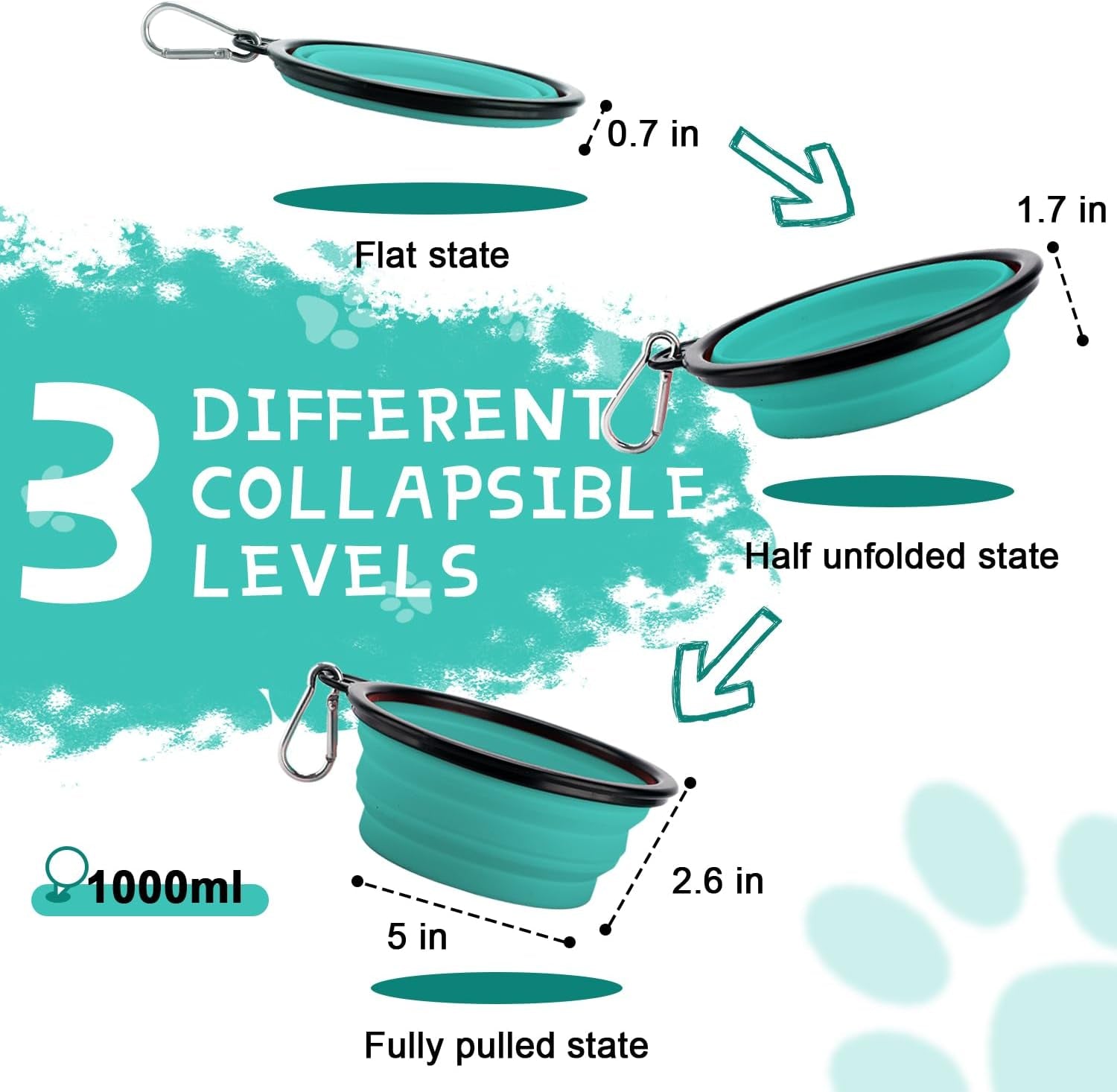 Collapsible Dog Bowls for Travel, 2-Pack Dog Portable Water Bowl for Dogs Cats Pet Foldable Feeding Watering Dish for Traveling Camping Walking with 2 Carabiners, BPA Free